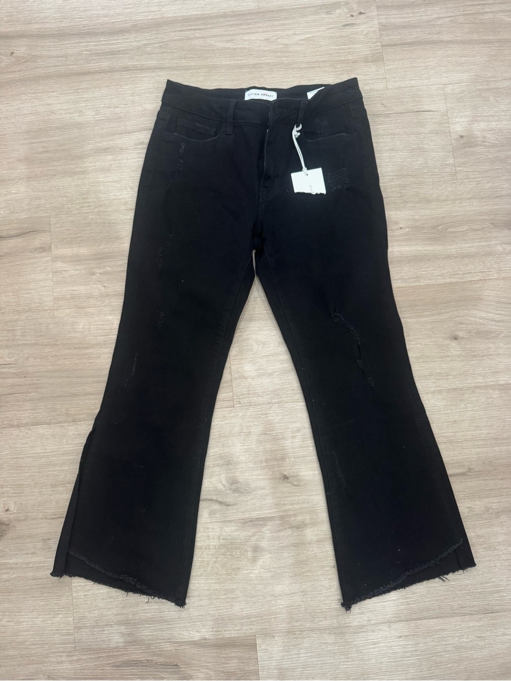 Flying Monkey Black Flare Jeans with Raw Hem